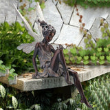 Resin Sitting Fairy Statue Garden Ornament Porch Sculpture White - 45-Degree Angle