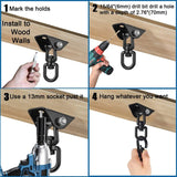 360° Swivel Hanging Chair Ceiling Mount, Swing, Suspension, Hook with Screws for Concrete, Wood, Playground, Porch, Trapeze Seat, Yoga - Top-Down View