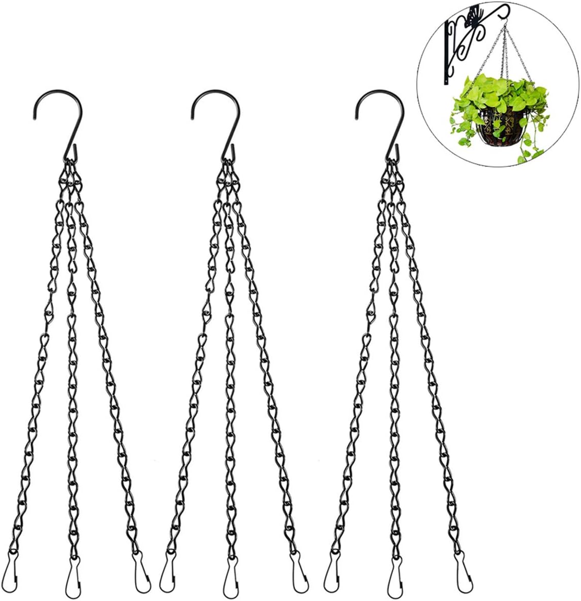3-Pack Hanging Chain Set, Replacement Chain, Metal, Hanging Basket, Chains, Garden, Flower Pot, Plant Hanger with Clips and Hooks for Bird Feeders