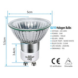 8-pack GU10 halogen bulbs 35W 220V warm white 2800K - Top-Down View