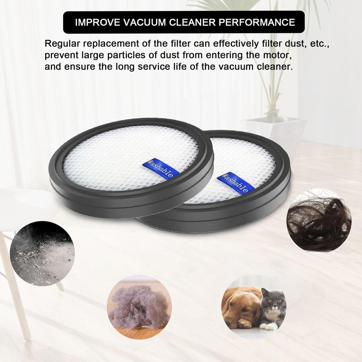 Replacement Filter for PrettyCare W200/W300/W400/P1/P2 Vacuum Cleaner, Washable.