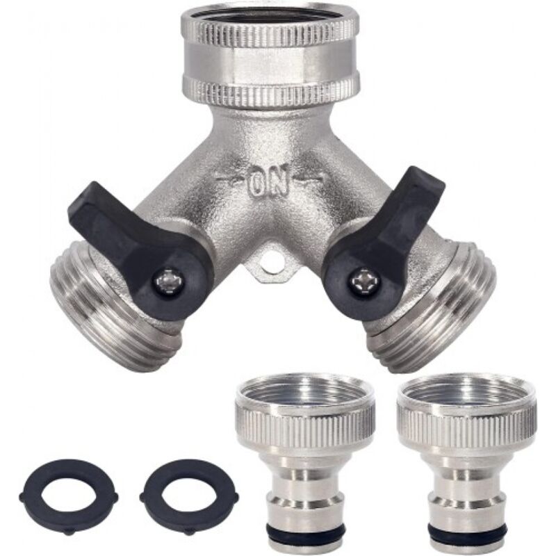 2-way Brass Hose Splitter with Quick Connect for 3/4\"