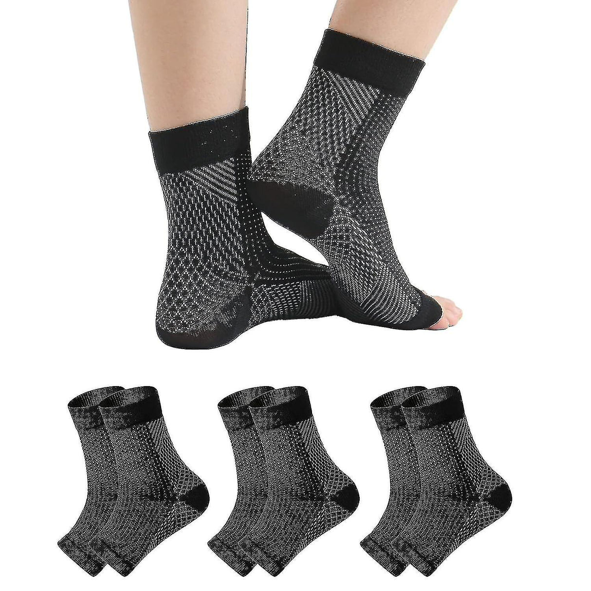 pairs of neuropathy socks, soothing socks for neuropathy pain, tendinitis compression socks, plantar fasciitis, neuropathy - Black - L XL
