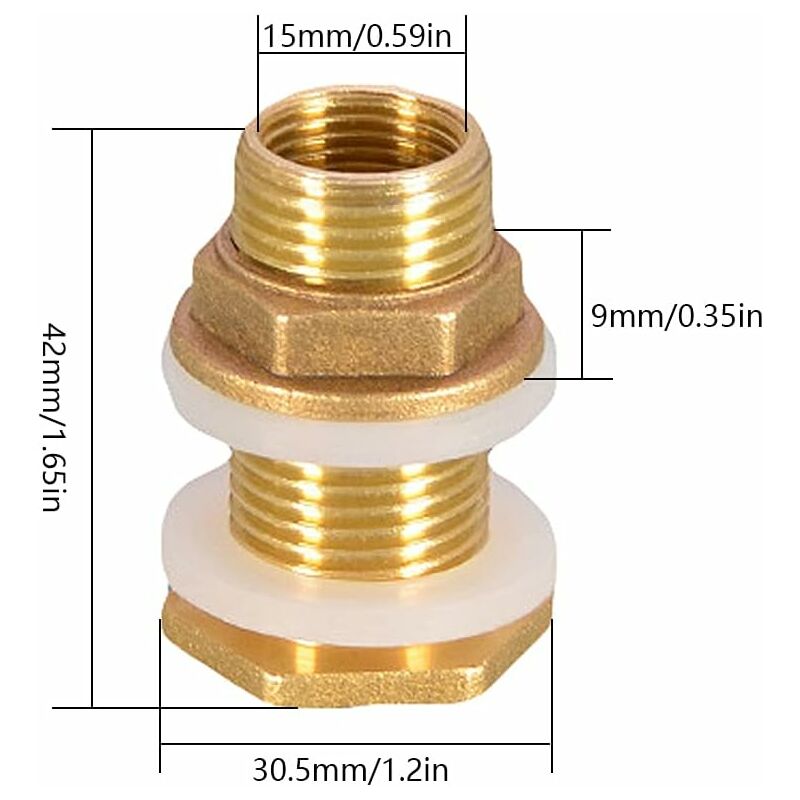 St Water Feed-through 4.2cm 1/2\" Brass Water Connection for Faucet / Barrel / Rainwater Tanks