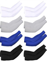 8-Pack Unisex UV Protective Arm Warmers for Cooling White Black Gray Blue, Ice Silk