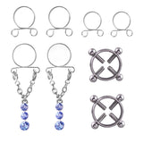Fashion Water Drop Screw Non Pierced Nipple Ring Set Nipple Ring Body Jewelry (Blue)