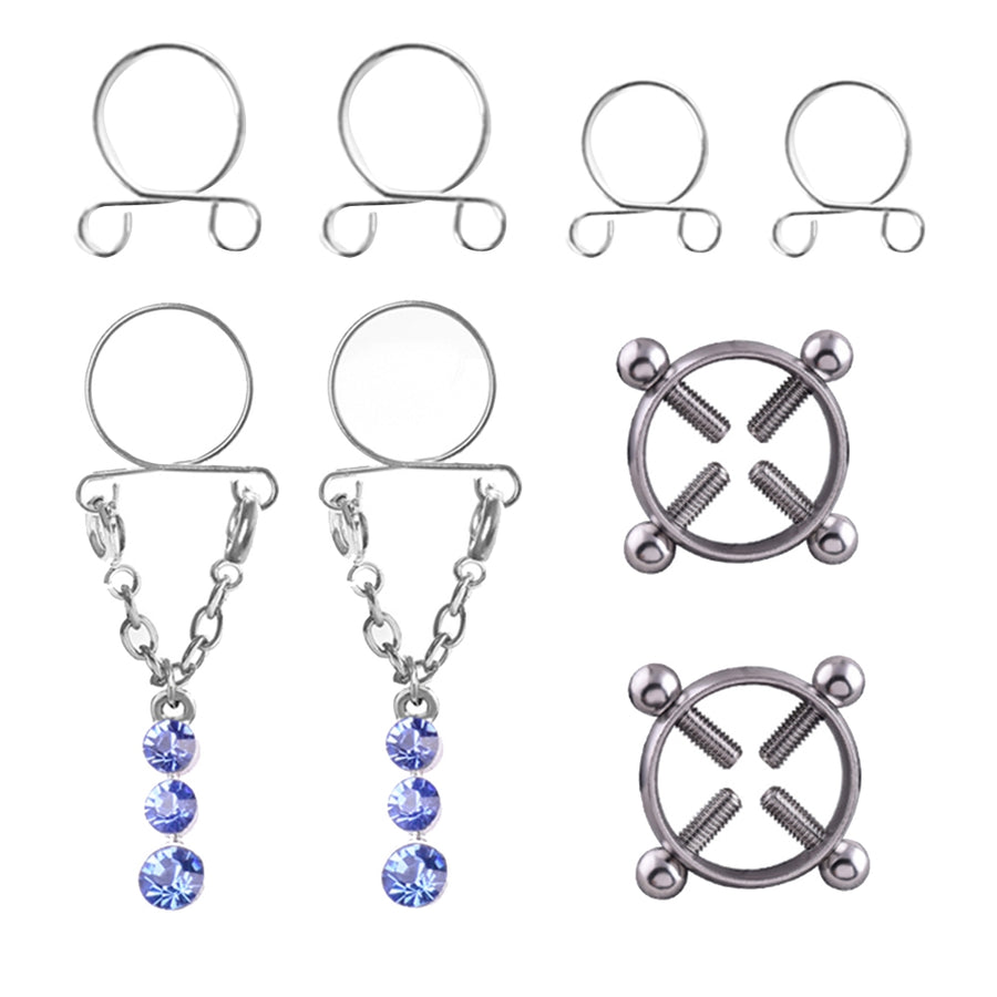 Fashion Water Drop Screw Non Pierced Nipple Ring Set Nipple Ring Body Jewelry (Blue)