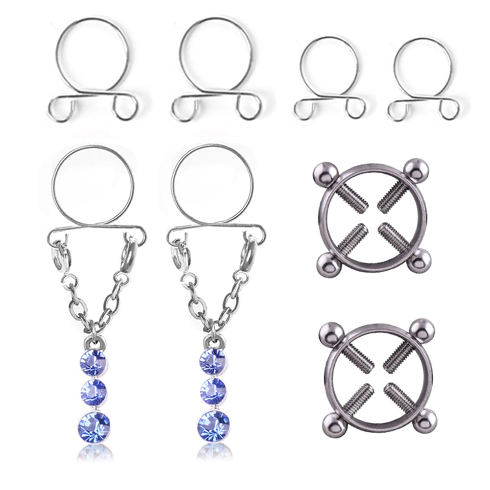 Fashion Water Drop Screw Non Pierced Nipple Ring Set Nipple Ring Body Jewelry (Blue)