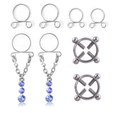 Fashion Water Drop Screw Non Pierced Nipple Ring Set Nipple Ring Body Jewelry (Blue) - Side View