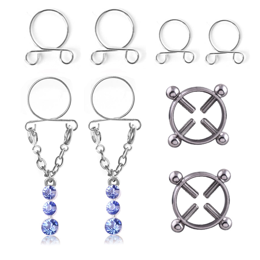 Fashion Water Drop Screw Non Pierced Nipple Ring Set Nipple Ring Body Jewelry (Blue)