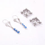 Fashion Water Drop Screw Non Pierced Nipple Ring Set Nipple Ring Body Jewelry (Blue) - Rear View