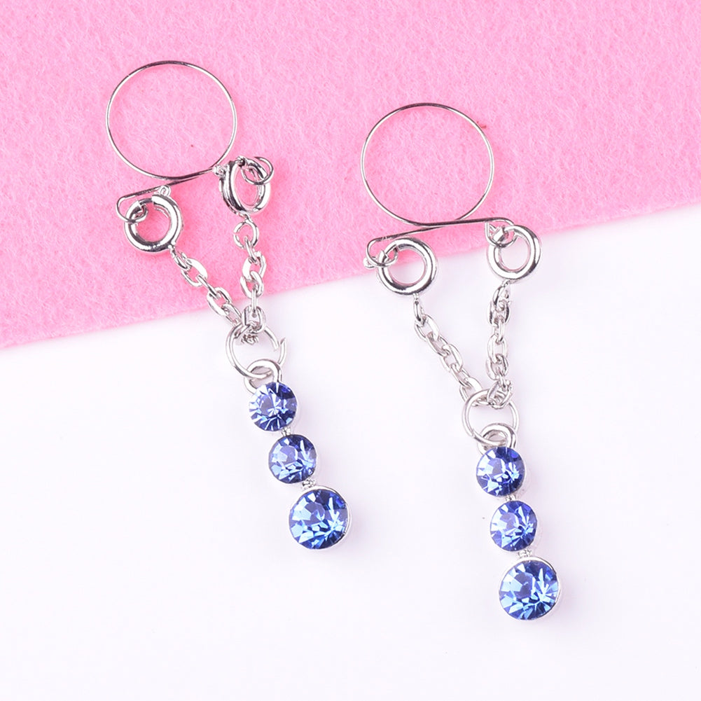 Fashion Water Drop Screw Non Pierced Nipple Ring Set Nipple Ring Body Jewelry (Blue)