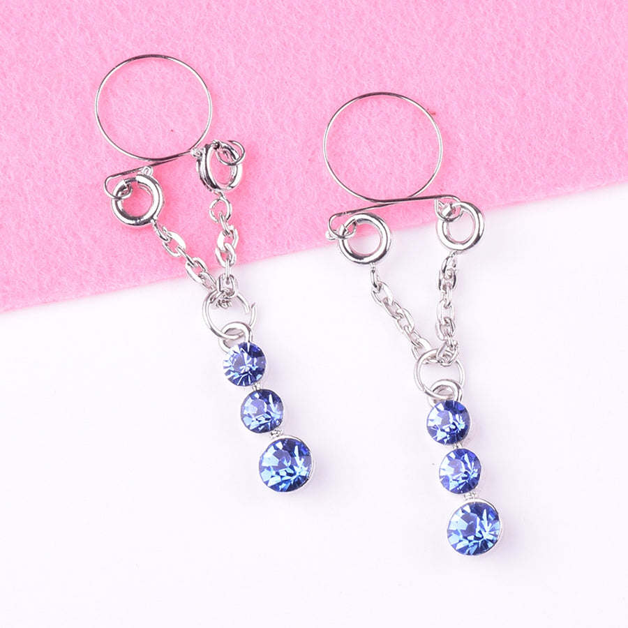 Fashion Water Drop Screw Non Pierced Nipple Ring Set Nipple Ring Body Jewelry (Blue)