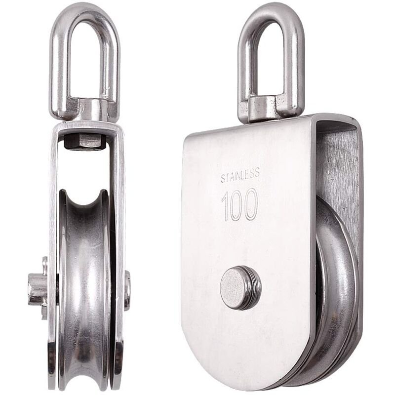 M100 Lifting Single Wheel Block Roller Load Capacity 1000kg, Heavy Duty 304 Stainless Steel Single Wheel Swivel Lifting Rope Wheel Block