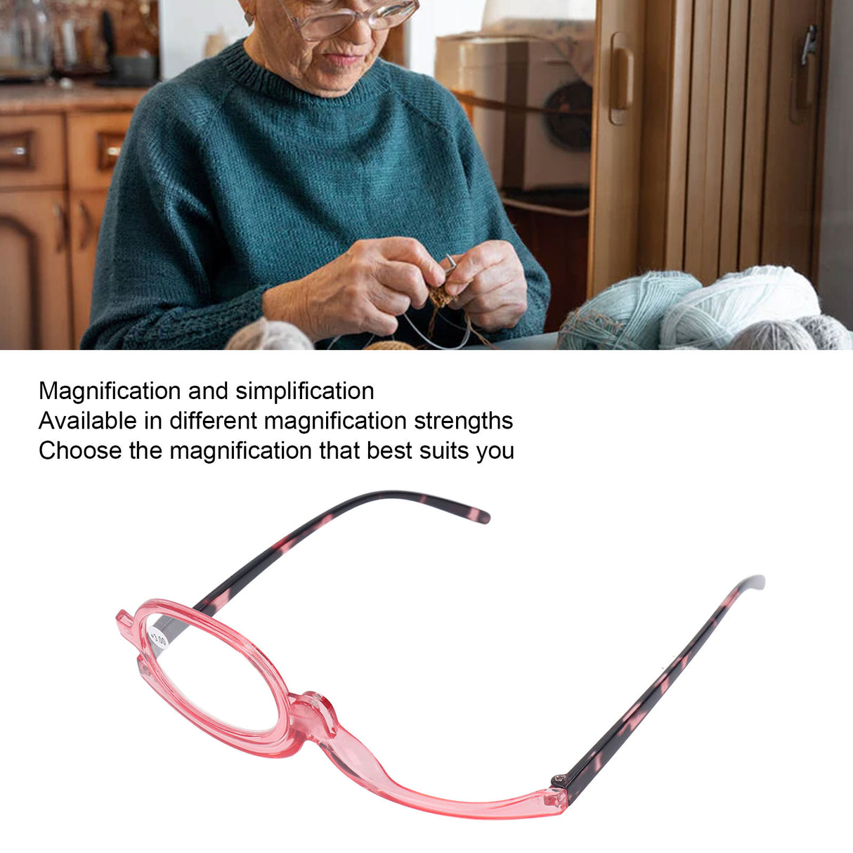 Makeup Glasses Lightweight Foldable Rotating Single Lens Women Magnifying Cosmetic Glasses, Pink, +3.00
