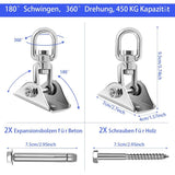 Ceiling Mount Hanging Chair Spring, Hammock Hanging Hooks Kit Stainless Steel 360° Rotation Ceiling Mount up to 450 kg