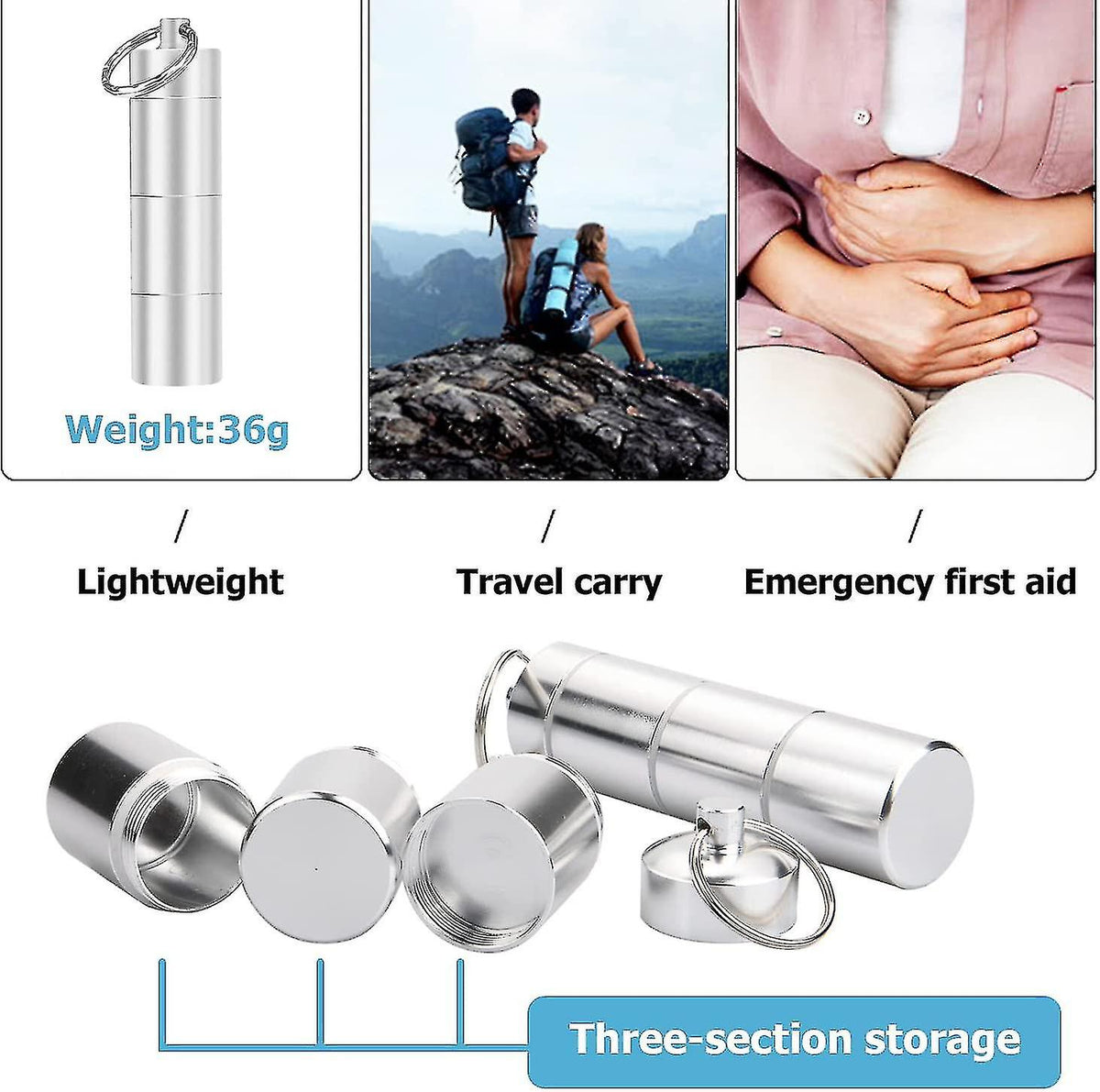 Pieces Aluminum Pill Box Portable Pill Organizer 3 Compartments Metal Pill Case Pocket Gift