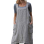 Women's Cotton and Linen Apron with Cross Back and Large Pocket, Gray, M