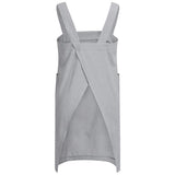 Women's Cotton and Linen Apron with Cross Back and Large Pocket, Gray, M - Front View