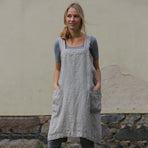 Women's Cotton and Linen Apron with Cross Back and Large Pocket, Gray, M