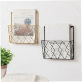 Black Metal Wire Magazine Rack for Wall - Storage Shelf for Office, Living Room, Bedroom - Compatible with Newspapers, Books and Files - 45-Degree Angle