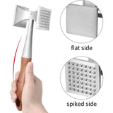 Meat Mallet, Heavy Duty Meat Tenderizer, Steak Mallet with Wooden Handle and Food Grade Zinc Alloy, 2 in 1 Kitchen Mallet, 26 CM - 45-Degree Angle