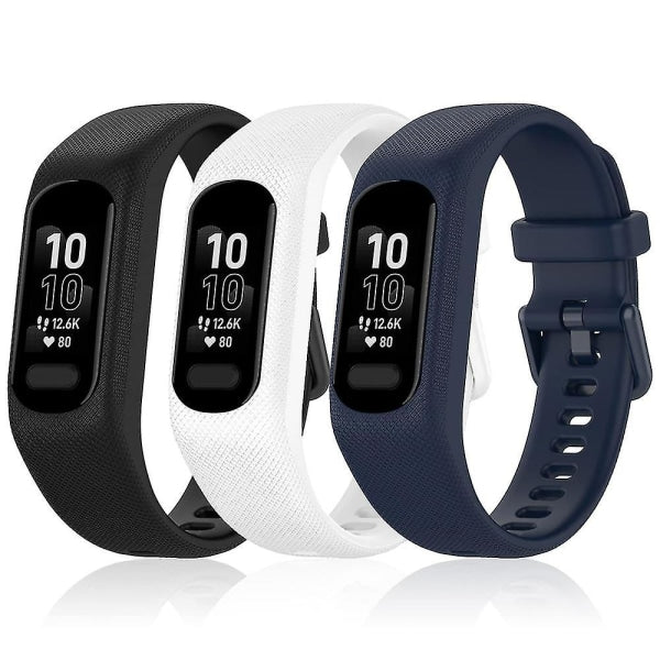 3pcs Soft Silicone Wristbands for Garmin Vivosmart 5 Wristband, Replacement Sports Wristbands in Different Colors for Vivosmart 5, Black-White-Blue