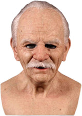 Halloween Old Man Headpiece, Realistic Silicone Mask Full Head Tricky Props White Beard With Hair