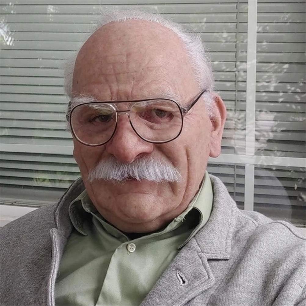 Halloween Old Man Headpiece, Realistic Silicone Mask Full Head Tricky Props White Beard With Hair