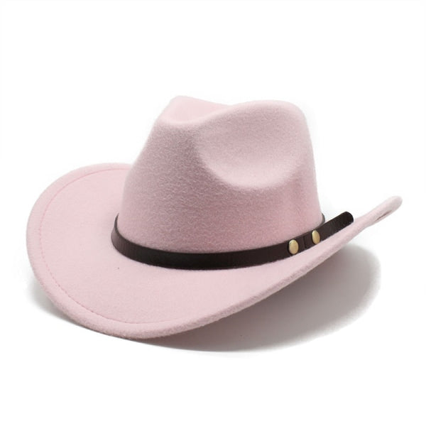 American Western Cowboy Hat Felt Hat For Men And Women Riding Hat Rolled Brim Imitation Wool Jazz Hat Cowboy Hat Pink Pink-tfrf Pink