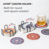 Minimalist Black Iron Metal Coaster Holder for Both Round and Square Coasters - Side View