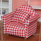 Country style armchair mini sofa dollhouse miniature sofa and set wooden simulation furniture girls' favorite gift Red sunrise check