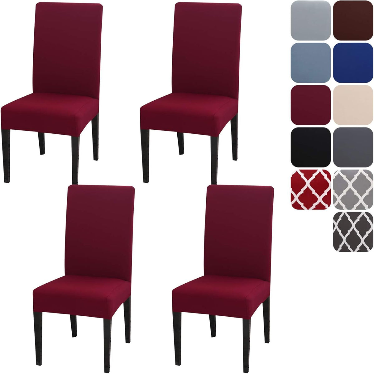Chair Covers Set of 4 or 6, Stretch Removable Washable Chair Covers Decoration Slipcovers Seat Covers for Hotel Wine Red-tfrf wine Red 4pcs