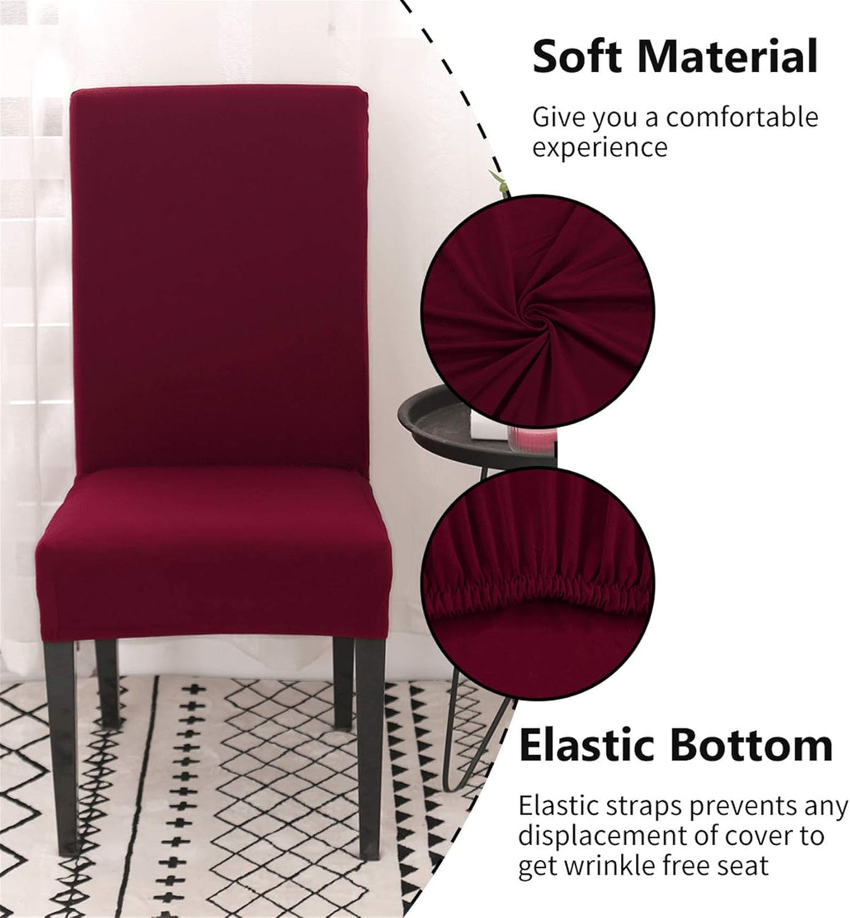 Chair Covers Set of 4 or 6, Stretch Removable Washable Chair Covers Decoration Slipcovers Seat Covers for Hotel Wine Red-tfrf wine Red 4pcs