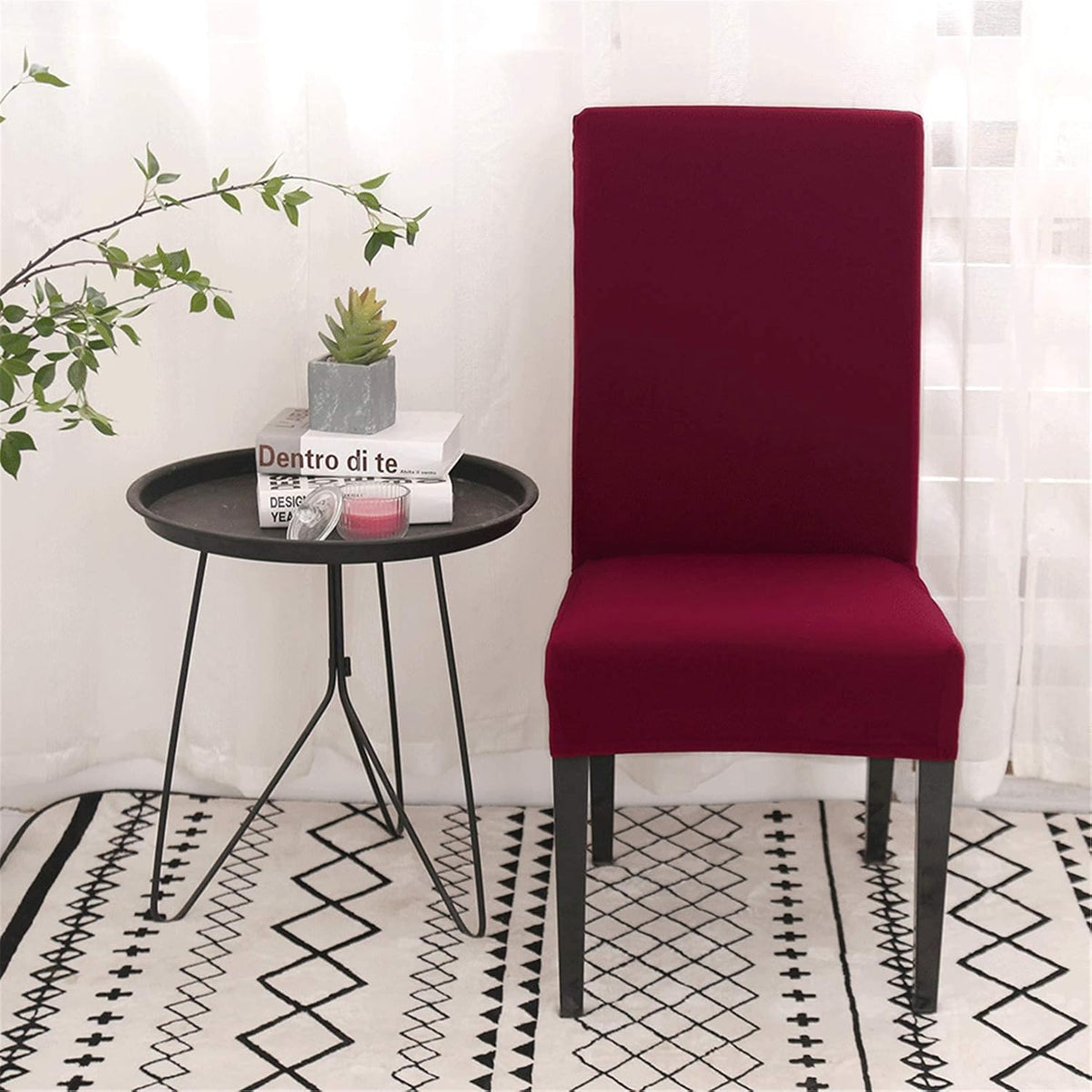 Chair Covers Set of 4 or 6, Stretch Removable Washable Chair Covers Decoration Slipcovers Seat Covers for Hotel Wine Red-tfrf wine Red 4pcs