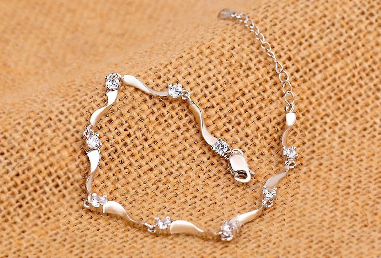 925 Sterling Silver Bracelet With Shiny White Zirconia For Women And Girls