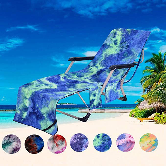 Beach Chair Cover with Side Pockets for Sunbathing, Garden