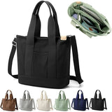 Handmade Canvas Bag with Compartments and Zipper, Versatile Shoulder Bag for Women, College, School, Work, Travel, Black - Medium - Perfet Black - Medium_MGF Black - Medium