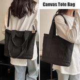 Handmade Canvas Bag with Compartments and Zipper, Versatile Shoulder Bag for Women, College, School, Work, Travel, Black - Medium - Perfet Black - Medium_MGF Black - Medium