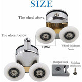 Shower Door Roller, 4pcs Double Shower Door Rollers Sliding Door Wheel Replacement for Shower Enclosure for 14mm Glass Hole - Front View