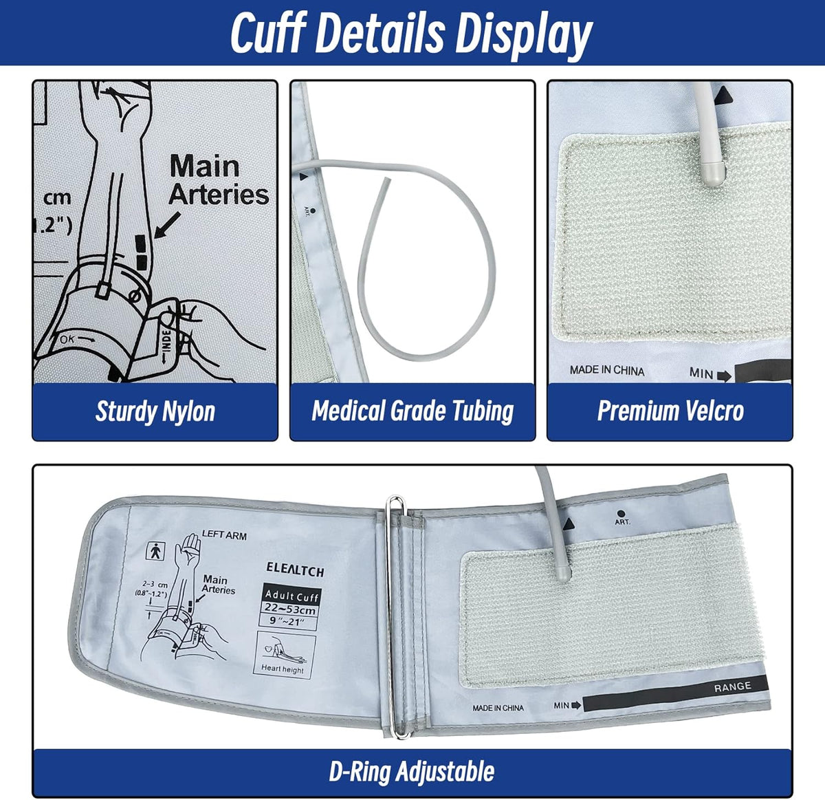 Extra Large Cuff Compatible with Omron 9201d-21201d Inch (22-53 cm) XL Blood Pressure Cuff for Adult ARM BP Replacement Cuff for Large ARM, Gray