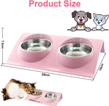 Cat food bowl, double cat food bowl, stainless steel cat bowl, non-slip, cat food bowls, stainless steel cat bowl set, cat food bowl - Front View