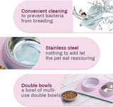 Cat food bowl, double cat food bowl, stainless steel cat bowl, non-slip, cat food bowls, stainless steel cat bowl set, cat food bowl - Side View