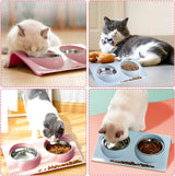 Cat food bowl, double cat food bowl, stainless steel cat bowl, non-slip, cat food bowls, stainless steel cat bowl set, cat food bowl - Close-Up Angle