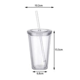 Reusable Plastic Cups Double Walled Transparent Drinking Cup with Straw Reusable Cups Suitable for Fruit Juice-max
