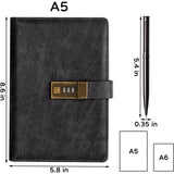 Diary with Lock, A5 PU Leather Journal with Lock, 240 Pages, Vintage Lock Journal Password Protected Notebook with Pen and Gift Box, 22 x 14.7 cm