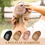 Set of 4 brown, matte, flat hair clips, flat clip for women, round lying hair clip for thick and thin hair, comfortable, curved flat clips - Side View