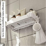 Set of 2 shower shelves, shower shelf without drilling, wall shelf with 6 removable hooks, for bathroom, kitchen, white