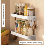 Set of 2 shower shelves, shower shelf without drilling, wall shelf with 6 removable hooks, for bathroom, kitchen, white - Top-Down View