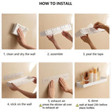 Set of 2 shower shelves, shower shelf without drilling, wall shelf with 6 removable hooks, for bathroom, kitchen, white - 45-Degree Angle